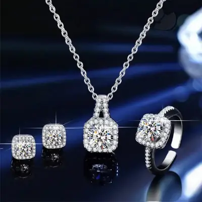 High-End Square Diamond Pendant Earrings for Women