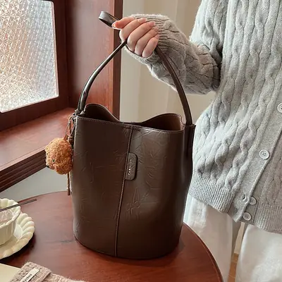 Korean Style Brown Bucket Bag for Women