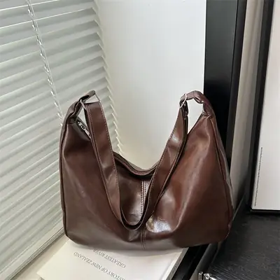 Trendy Red Leather Shoulder Tote Bag for Women