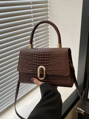 Women's Retro Square Bag Brown Crocodile Print Spring 2025