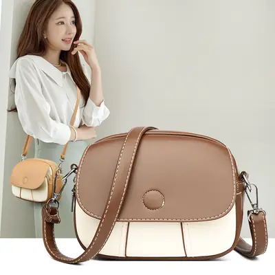 Women Crossbody Bag Mini Multi Layered Brown White