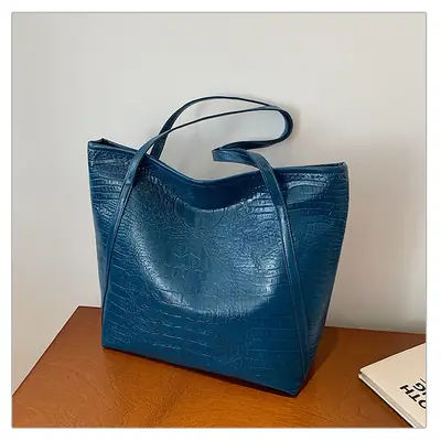 Green Croc Embossed Women's Large Tote Bag