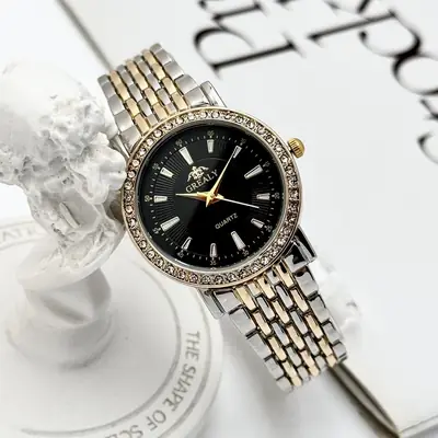 Gold Diamond Encrusted Women's Quartz Watch