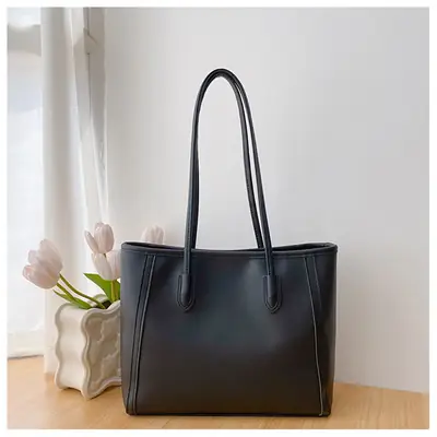 Black Textured Shoulder Bag for Women Autumn Winter