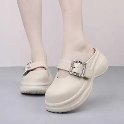 2024 Spring New Casual Comfortable Outfit Thick Bottom Half Slippers Women's Soft Bottom Fashionable Sandals and Slippers Platform Bottom