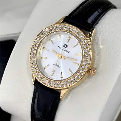 Golden Retro Women's Watch with Rhinestone Dial