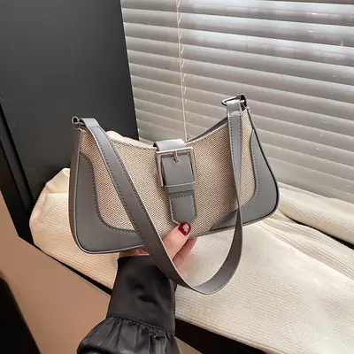French Linen Shoulder Bag Grey Silver 2024