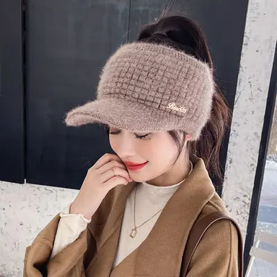 Grey Wool Knitted Hat for Women Winter Warm