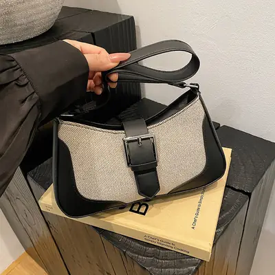 Women's Grey Beige Shoulder Bag with Adjustable Strap