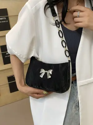 Black Bow Shoulder Bag for Women 2025 Spring