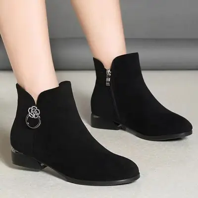 Women's Black Frosted Leather Ankle Boots 2024