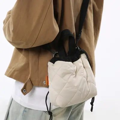 Women's Quilted Crossbody Bag Beige Black Winter Travel