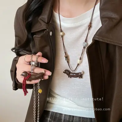 Women's Long Scarf with Wachshund Dog Pendant Necklace