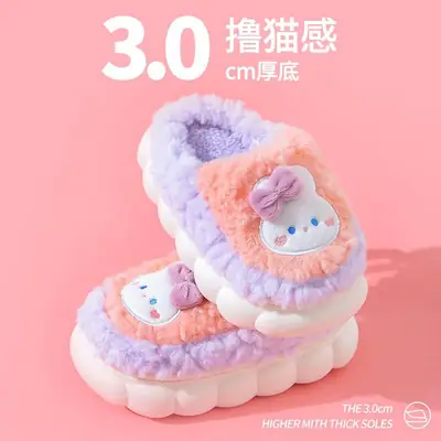 Children's Cotton Slippers Winter 2026 New Indoor Girls' Fur Slippers with Heel Boys' Baby Non-Slip Warm Home Shoes