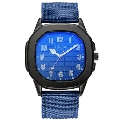 Men Xinew Black Quartz Watch with Green Nylon Band