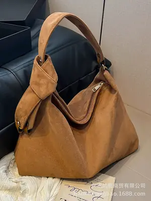 Women Retro Niche Armpit Bag Brown Suede Large Capacity Shoulder Bag
