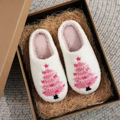 New Thickened Christmas Cotton Slippers Series Black White Reindeer Fur Warm Home