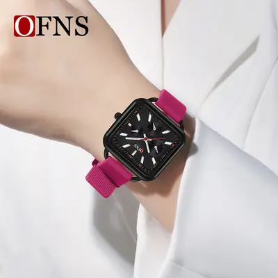 Oufani Quartz Watch Pink Square Dial Waterproof Quartz Watch