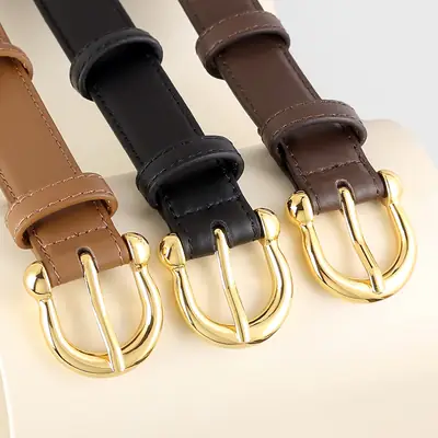 Women's Genuine Leather Belt with Gold Buckle