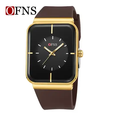 O'Fani Square Watch Black Brown Strap Waterproof Luminous Quartz