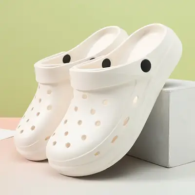 Women's Hole Shoes Non-Slip Patch Thick Soled White