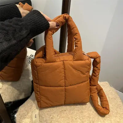 Pink Cotton Padded Shoulder Bag for Women 2024