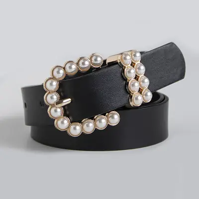 Elegant Pearl Buckle Belt for Women