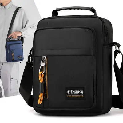 Men's Waterproof Crossbody Bag Black Contrast Color