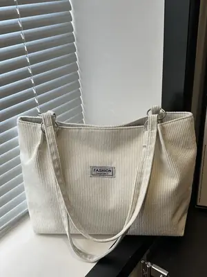 Grey Corduroy Shoulder Bag Large Capacity