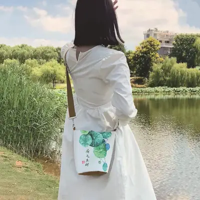 Women's Canvas Bucket Crossbody Bag for Wealth Attraction