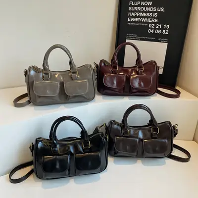 Black Crossbody Bag for Women 2024 Winter Retro Style