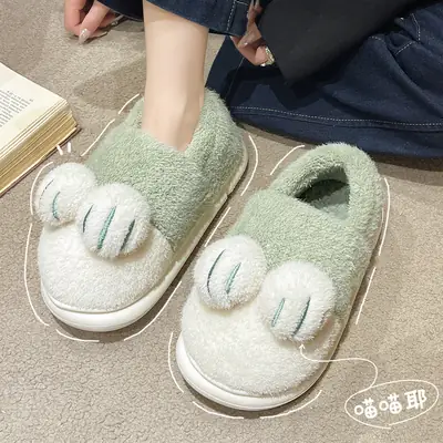 Cute Pink Fleece Kids Slippers for Women Warm Soft
