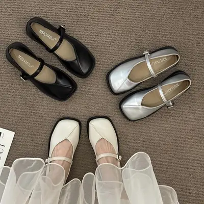 Women French Style Black Mary Jane Flat Shoes