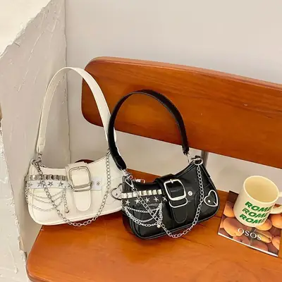 White Chain Saddle Bag for Women Mobile Phone Shoulder