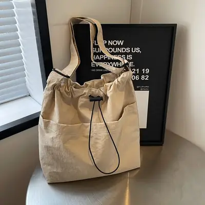 Japanese Style Drawstring Tote Bag for Women