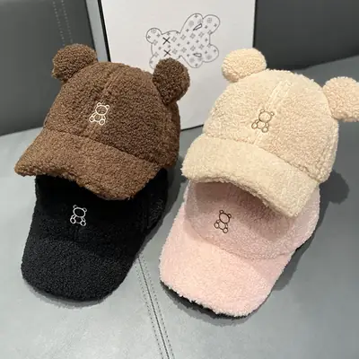 Japanese Embroidered Bear Ear Cap for Girls Winter Warm