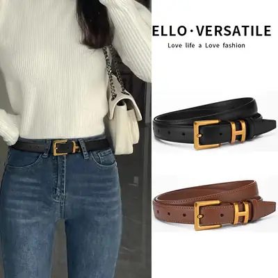 Women's Genuine Leather Belt with Gold Buckle