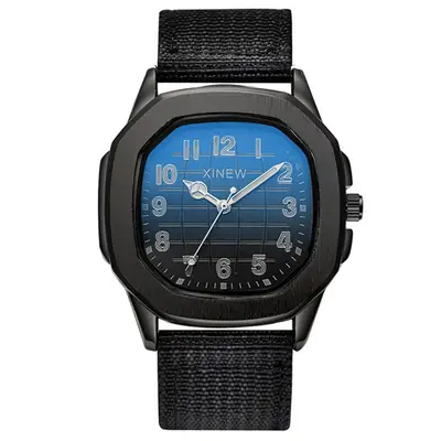 Men's Green Nylon Casual Quartz Watch with Blue Dial