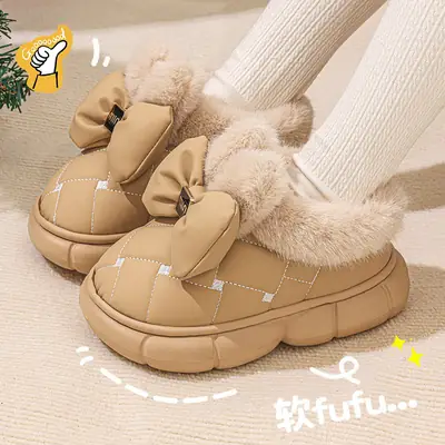 Cross-border Cotton Shoes Winter New Arrival Women Outfit Fashion Bow Thick Sole Non-slip Waterproof fleece-lined Warm Cotton Shoes