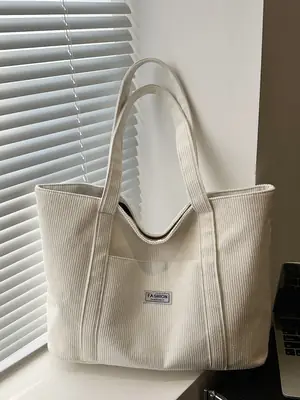 Large Capacity Corduroy Tote Bag Beige 2024