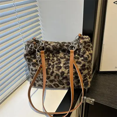 Women Leopard Print Shoulder Bag Large Capacity 2024 Winter