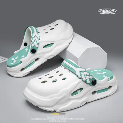 Women EVA Beach Slippers White Teal Breathable