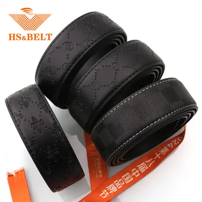 Hongsheng Men's Black Embossed Belt with Automatic Buckle