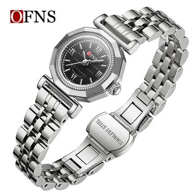 Women's Antique Leather Strap Quartz Watch Black
