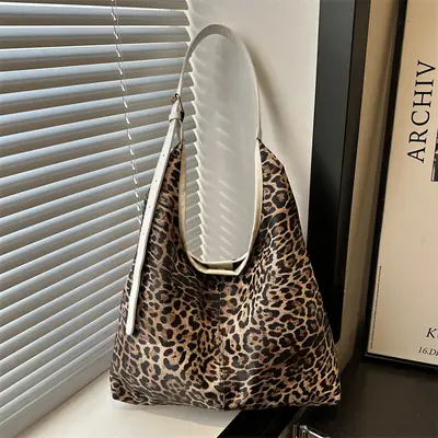 Leopard Print Large Shoulder Bag Women 2024 Winter