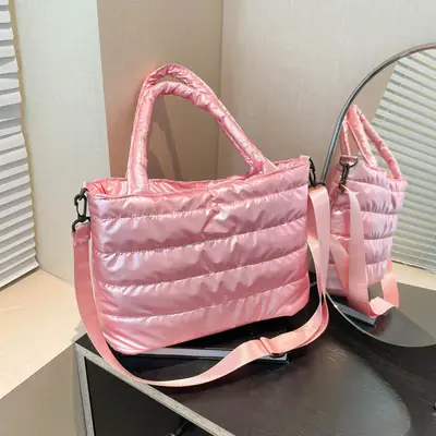 Women Winter Padded Shoulder Bag Brown 2024