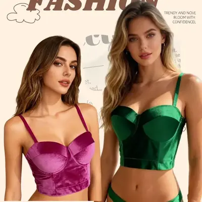 Maroon Velvet Fishbone Bra Underwear for Women