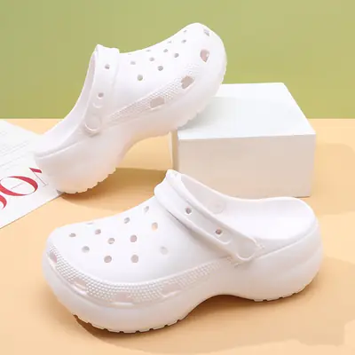 Women White Croc Croc Heel Sandals Non-Slip EVA
