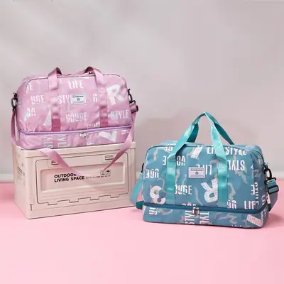 Pink Oxford Cloth Gym Bag for Women Large Capacity Shoulder Crossbody