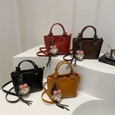 Retro Textured Bucket Bag Brown Winter Commuter Shoulder